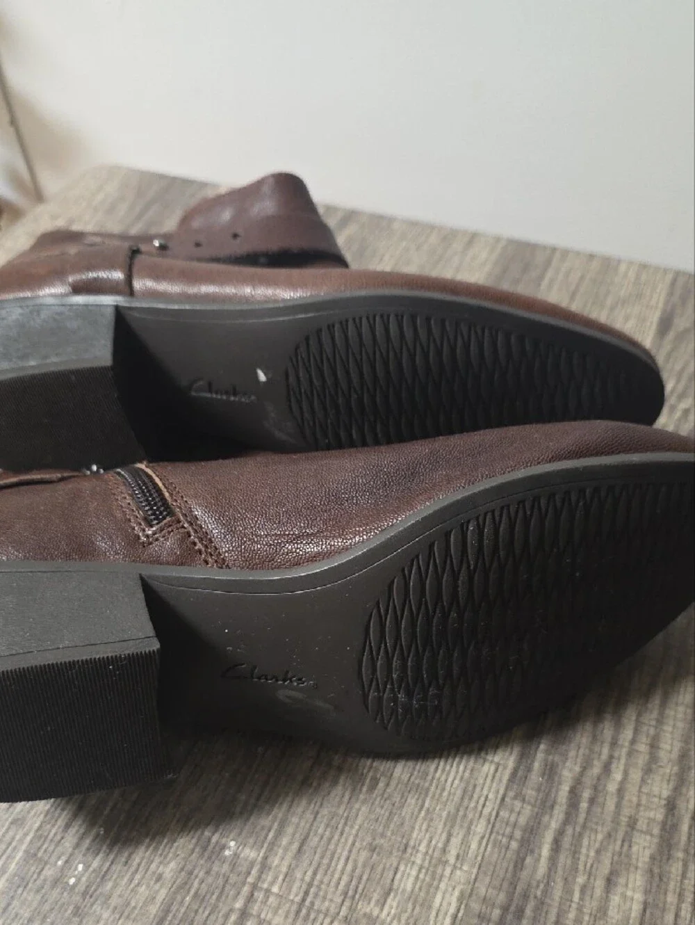 Clarks Dark Brown Leather Ankle Booties with Strap Detail Size 9